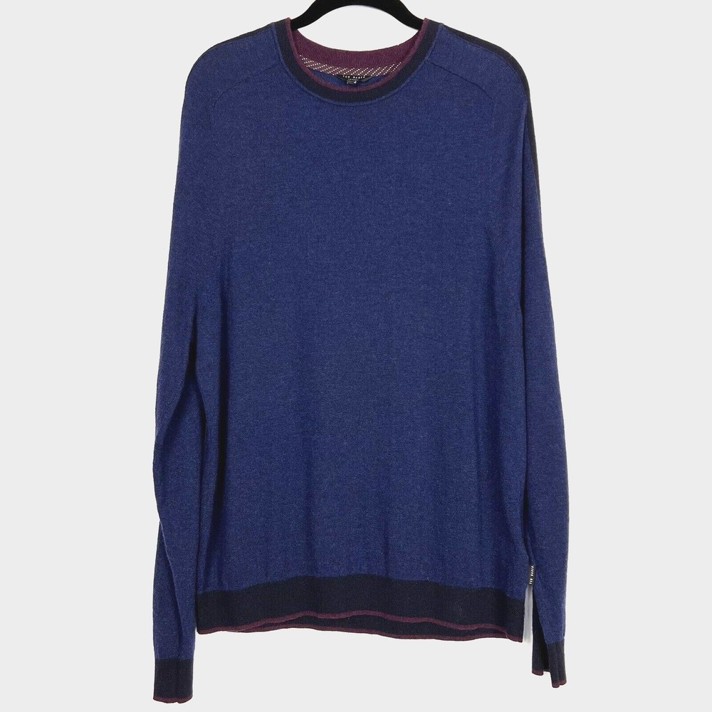 Ted Baker London Sweater Mens Navy Multi 4 Large Wool Blend Crew Neck Pullover